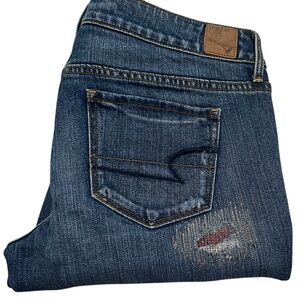 American Eagle Outfitters Women's Colorful Patchwork Blue Jeans